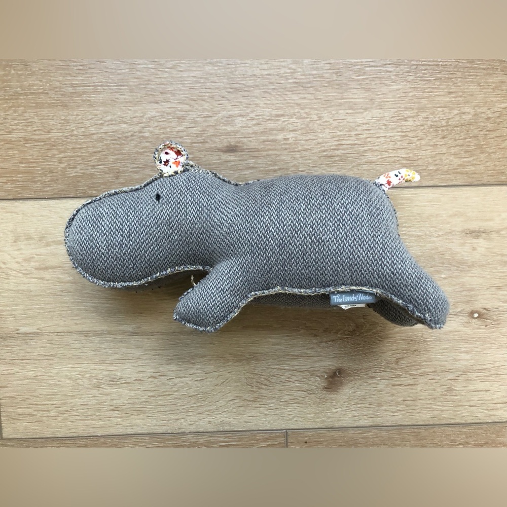 The Land of Nod Gray Hippo Stuffed Rattle Plush